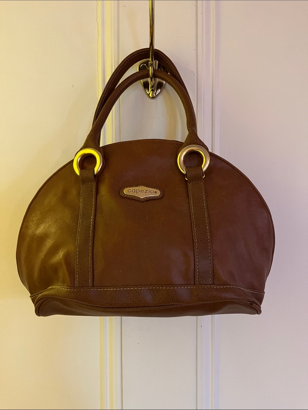 Capezio Chocolate Brown Dome Handbag with Gold Rings